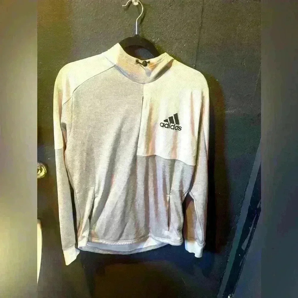 Men’s Adidas Light Weight Grey White Hoodie Pullover Small